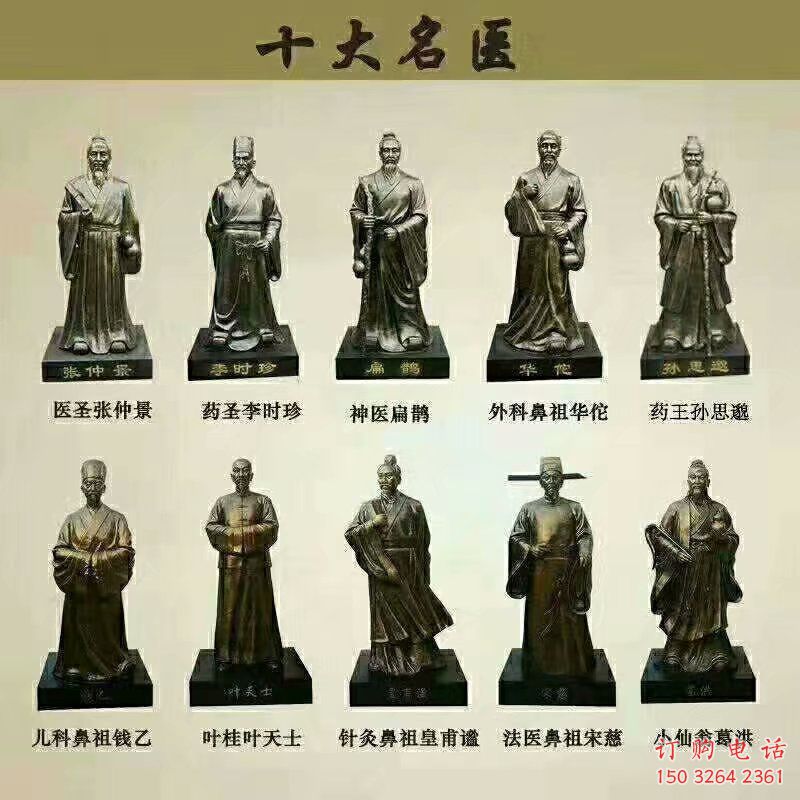 十大名医铜雕厂家 医院神医铜雕 古代神医雕像