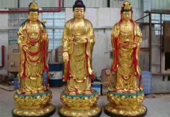佛教主题三圣佛铜雕 西方三圣铜雕厂家