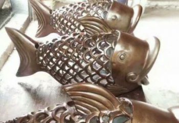 镂空金鱼雕塑厂家 镂空铜金鱼雕塑生产制作