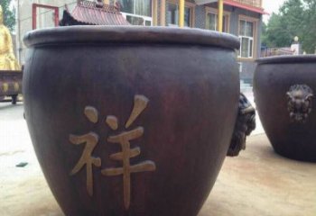 铜缸雕塑厂家  吉祥字雕刻 铸铜缸雕塑