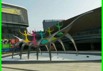 抽象扭秧歌铜雕厂家 彩绘人物铜雕 运动员舞者铜像