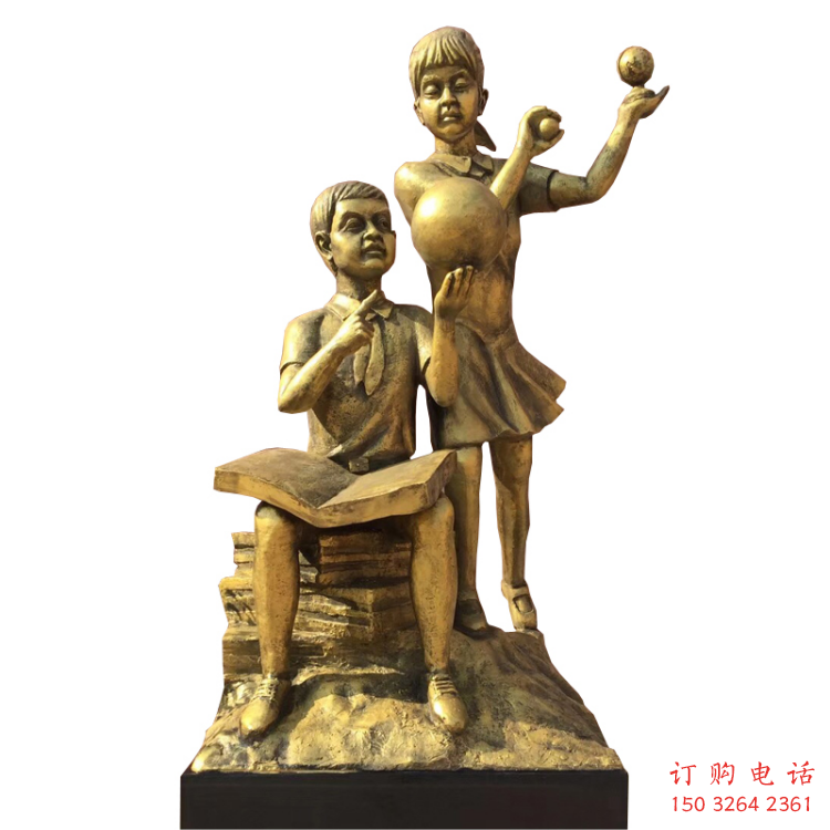 青少年读书铜雕厂家 校园小孩看书铜像 仿古人物铜雕