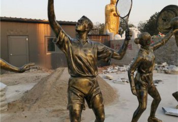 校园足球队铜雕厂家 体育运动员铜雕 广场人物