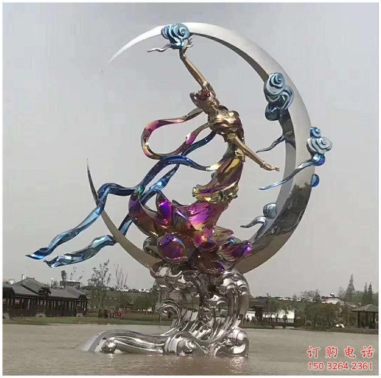 民俗彩绘嫦娥奔月人物铜雕厂家