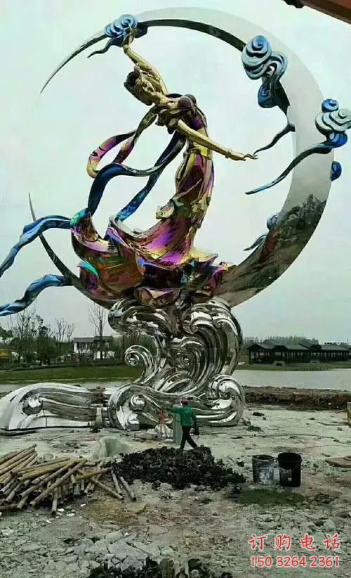 嫦娥奔月彩绘人物铜雕厂家