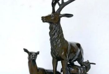 紫铜鹿群铜雕厂家 仿古动物铜雕