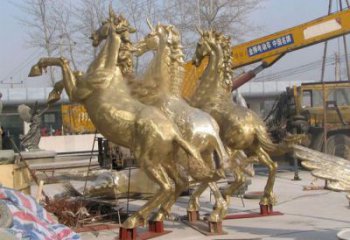 园林万马奔腾铜雕厂家 青铜动物铜雕