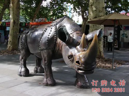 仿古犀牛铜雕厂家 彩绘动物铜雕