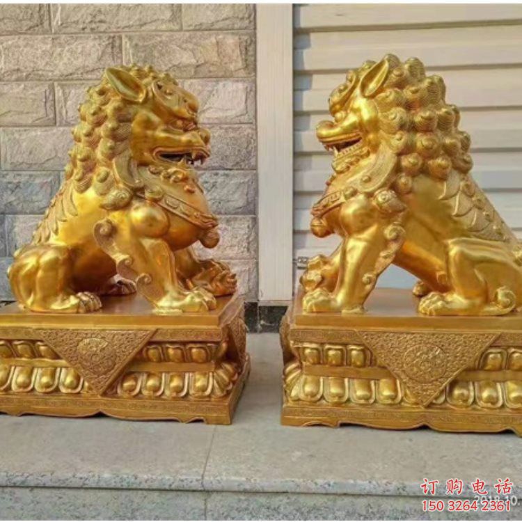 彩绘狮子铜雕厂家 仿古动物铜雕