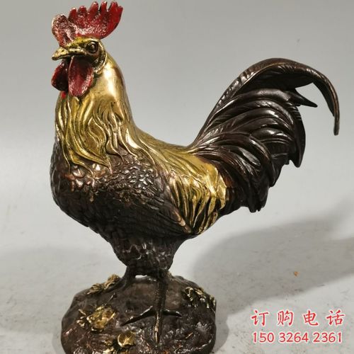 仿古公鸡铜雕厂家 彩绘动物铜雕