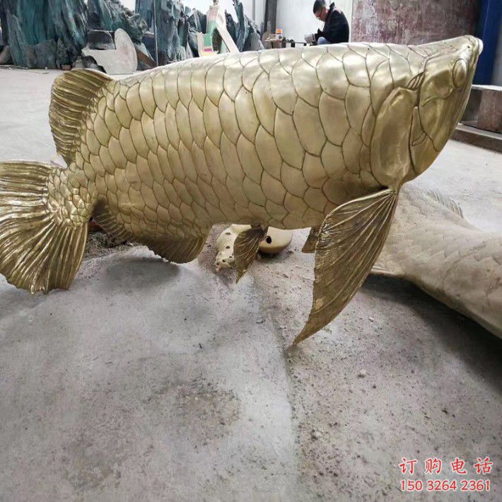 彩绘鲤鱼铜雕厂家 仿古动物铜雕