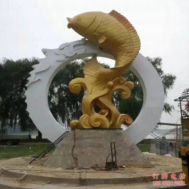 城市鲤鱼跳龙门铜雕厂家 黄铜动物铜雕