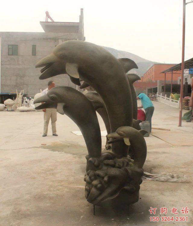 广场海豚铜雕厂家 青铜动物铜雕
