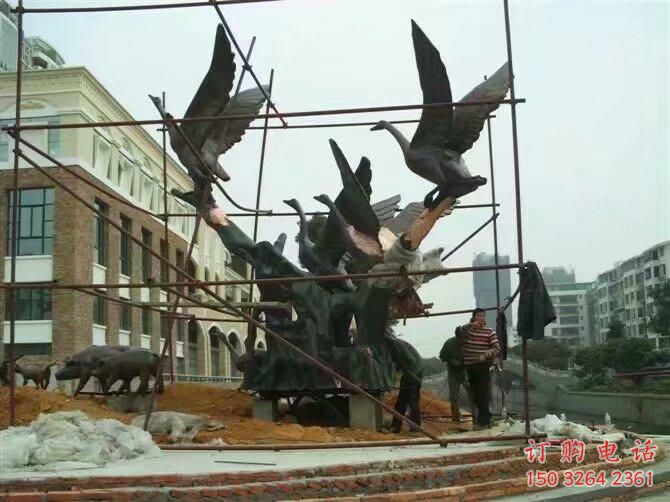 紫铜大雁铜雕厂家 仿古动物铜雕