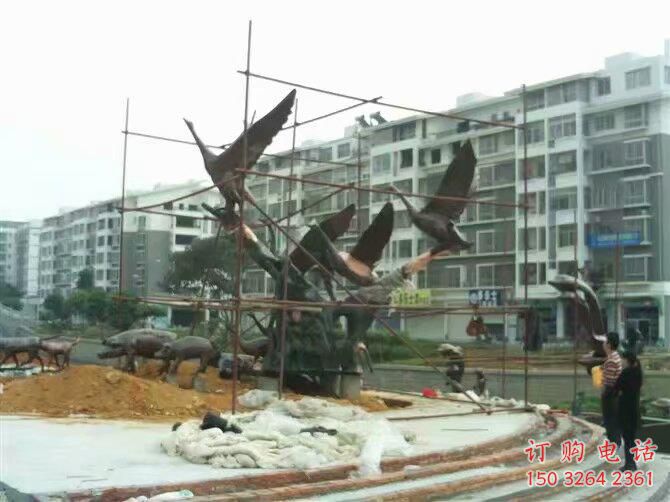 街头大雁铜雕厂家 城市动物铜雕