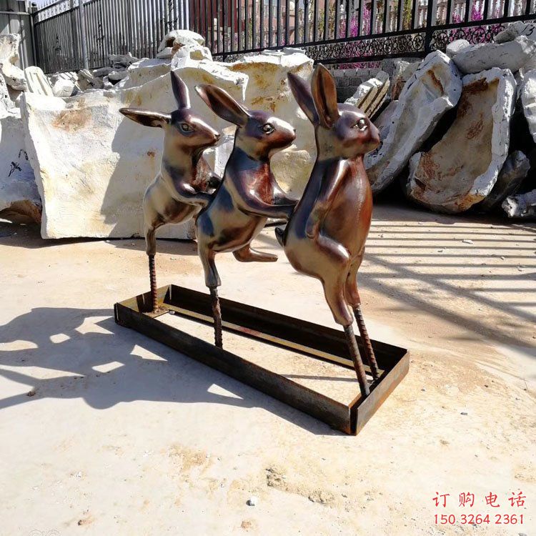 街头兔子铜雕厂家 城市动物铜雕