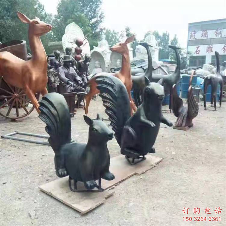 公园松鼠铜雕厂家 街头动物铜雕