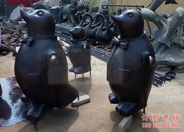 紫铜企鹅铜雕厂家 仿古动物铜雕