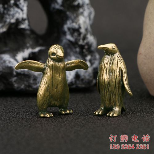 别墅企鹅铜雕厂家 公园动物铜雕