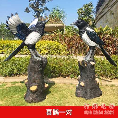 彩绘喜鹊铜雕厂家 仿古动物铜雕