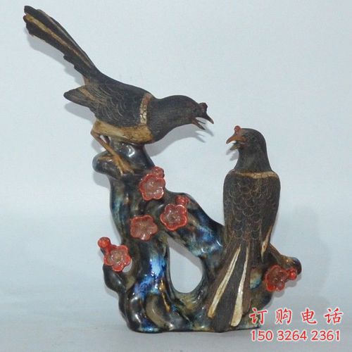 仿古喜鹊铜雕厂家 彩绘动物铜雕