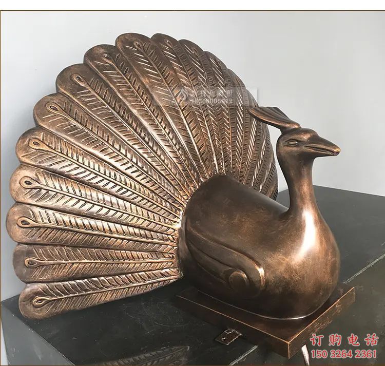 彩绘孔雀铜雕 仿古动物铜雕厂家