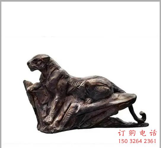 仿古豹子铜雕厂家 彩绘动物铜雕