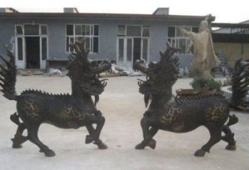 仿古独角兽铜雕厂家 彩绘动物铜雕