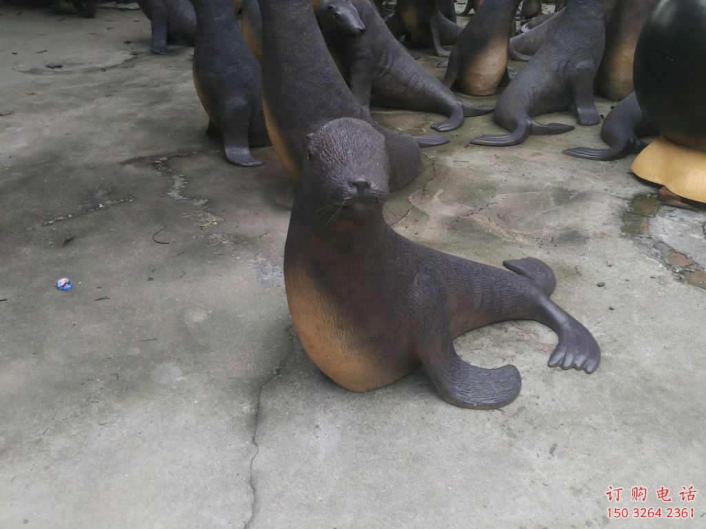 彩绘海豹铜雕厂家 仿古动物铜雕