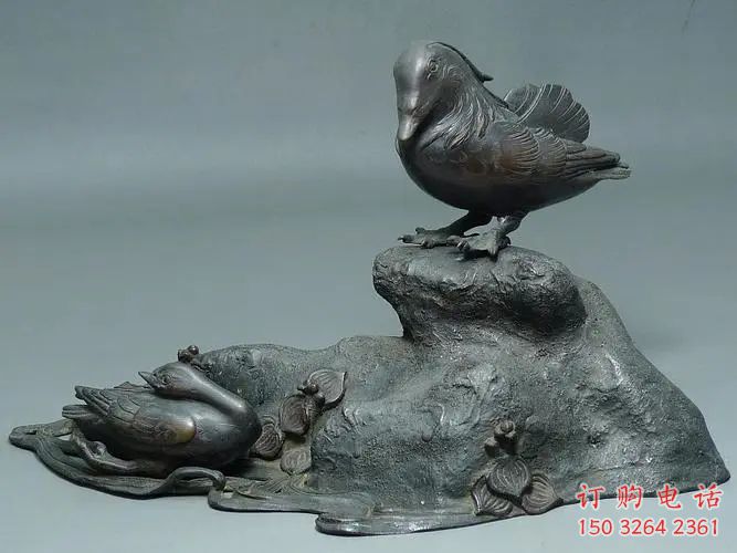 公园鸳鸯铜雕厂家 街头动物铜雕