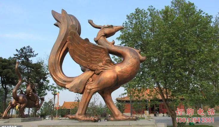 紫铜朱雀铜雕厂家 仿古动物铜雕
