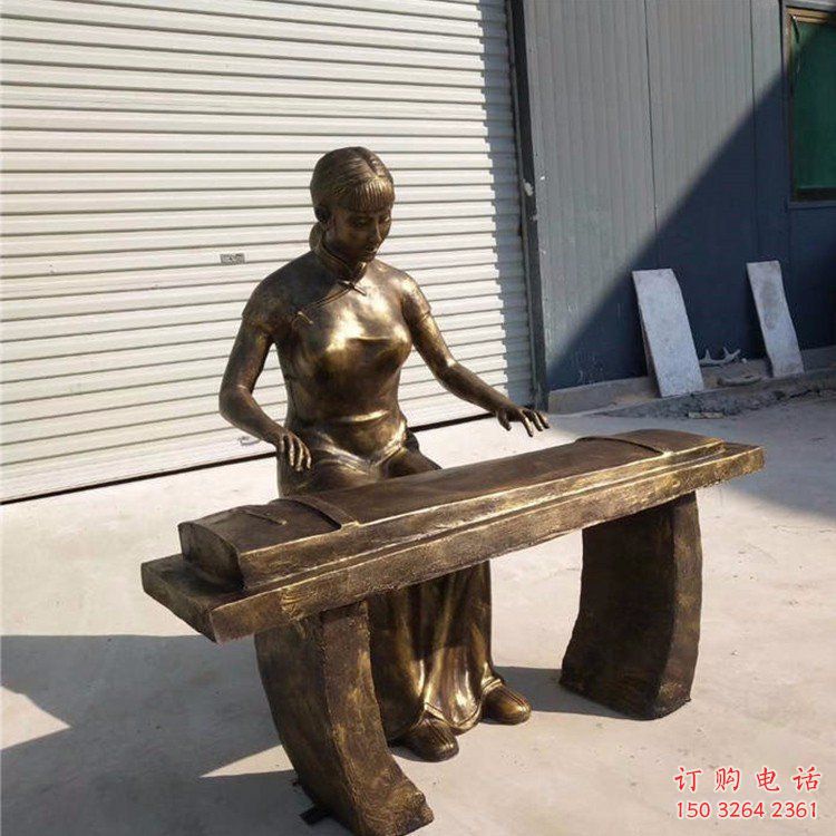 青铜古筝铜雕厂家 公园工艺品铜雕