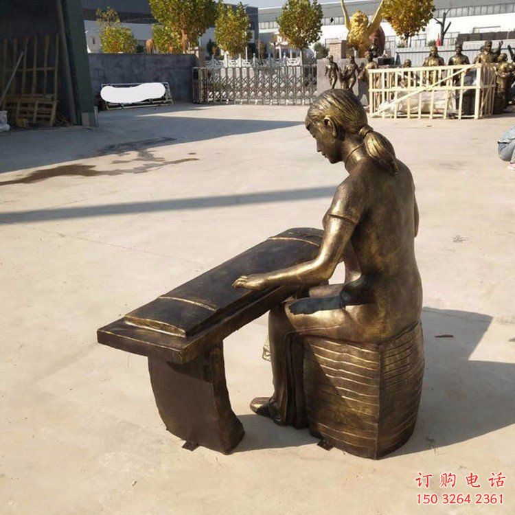 仿古古筝铜雕厂家 彩绘工艺品铜雕