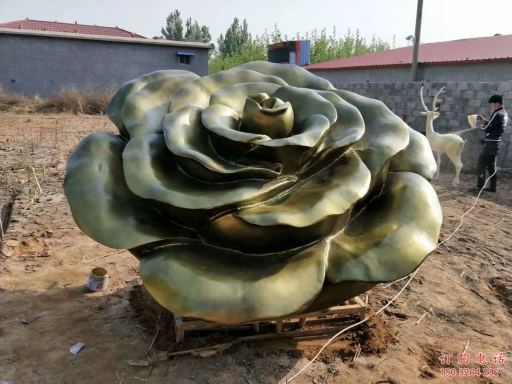 仿古玫瑰花铜雕厂家 彩绘工艺品花朵铜雕
