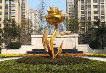 街头玫瑰花铜雕厂家 城市工艺品花朵铜雕