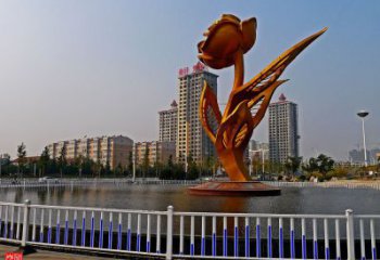 抽象月季花铜雕厂家 办公室工艺品铜雕