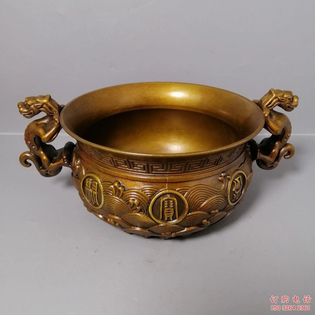 仿古聚宝盆铜雕厂家 彩绘工艺品铜雕
