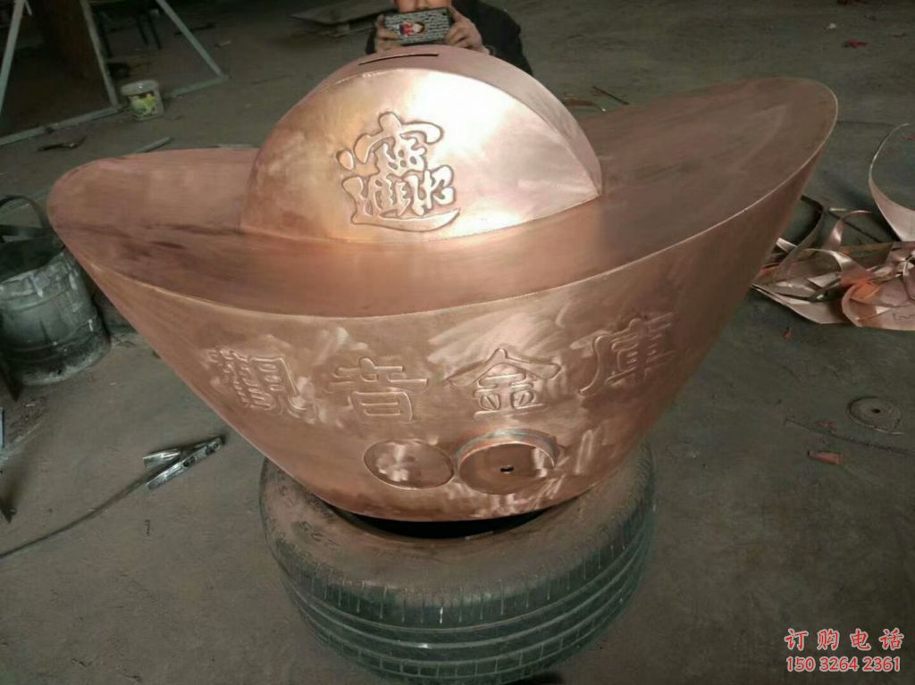 青铜金元宝铜雕厂家 公园工艺品铜雕