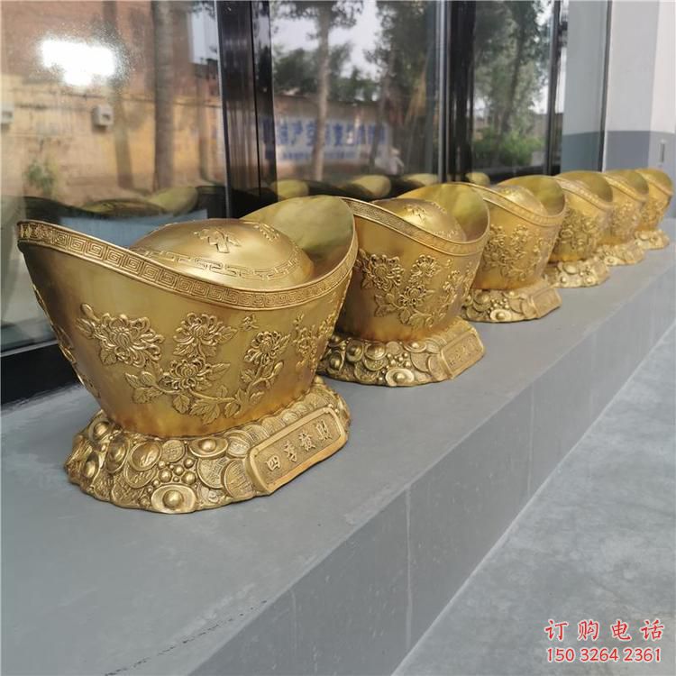 仿古金元宝铜雕厂家 彩绘工艺品铜雕