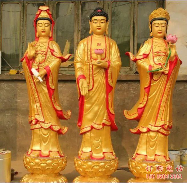 铸铜三圣佛像厂家 黄铜西方三圣佛像铜雕 铸铜三圣佛像厂家 黄铜西方三圣佛像铜雕