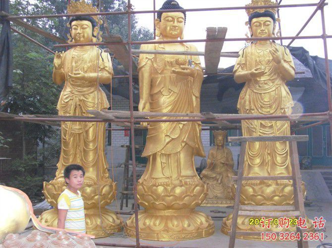 抽象三圣佛像厂家 紫铜西方三圣佛像铜雕 抽象三圣佛像厂家 紫铜西方三圣佛像铜雕