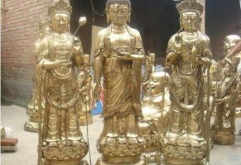 仿古三圣佛像厂家 铸铜西方三圣佛像铜雕