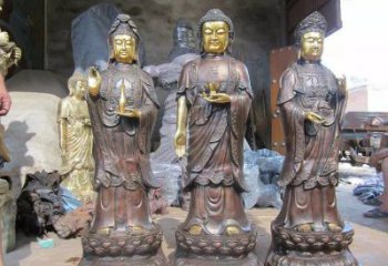 紫铜三圣佛像厂家 西方三圣佛像铜雕