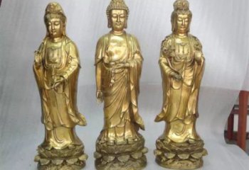 寺庙三圣佛像厂家 铸铜西方三圣佛像铜雕