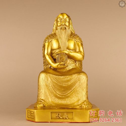 彩绘伏羲神像 紫铜神像铜雕厂家