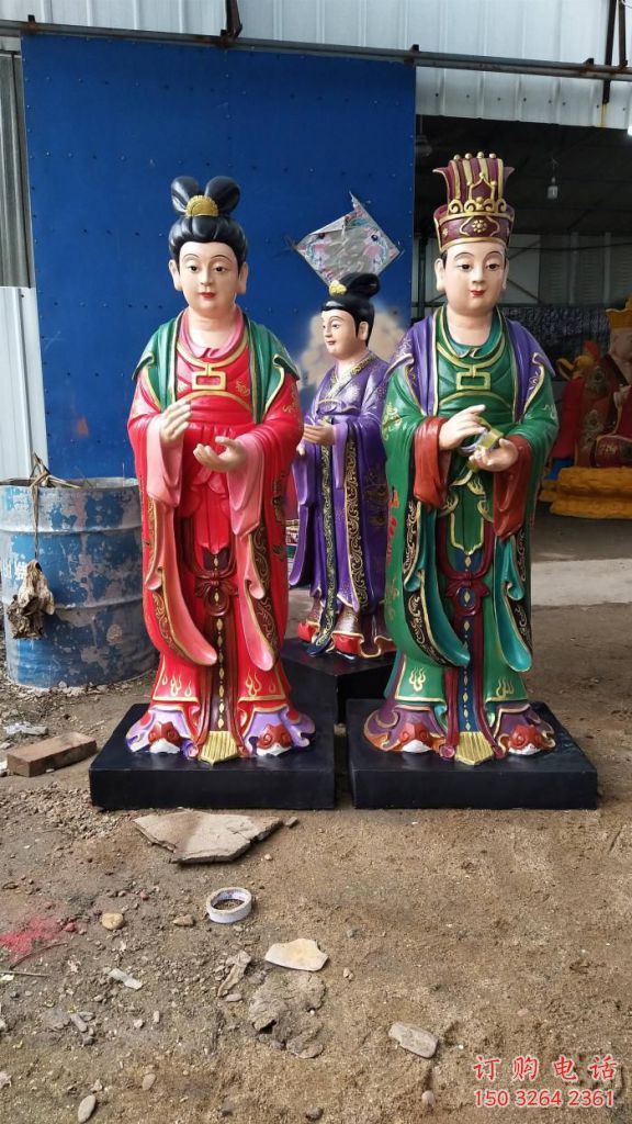 彩绘童男童女神像厂家 紫铜神像铜雕