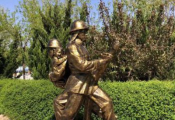 街头人物铜雕厂家 消防员铸铜铜雕制作