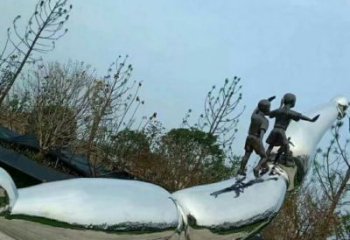 莲藕人物铜雕厂家  公园别墅小品摆件