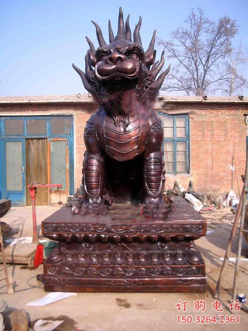 银川酒店麒麟雕塑，镀金欧式雕塑，仿古摆件