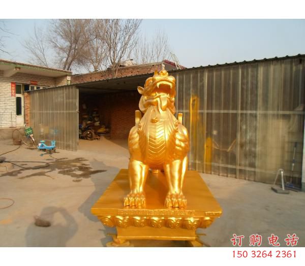 白银庭院貔貅雕塑，镀金欧式雕塑，网格形式
